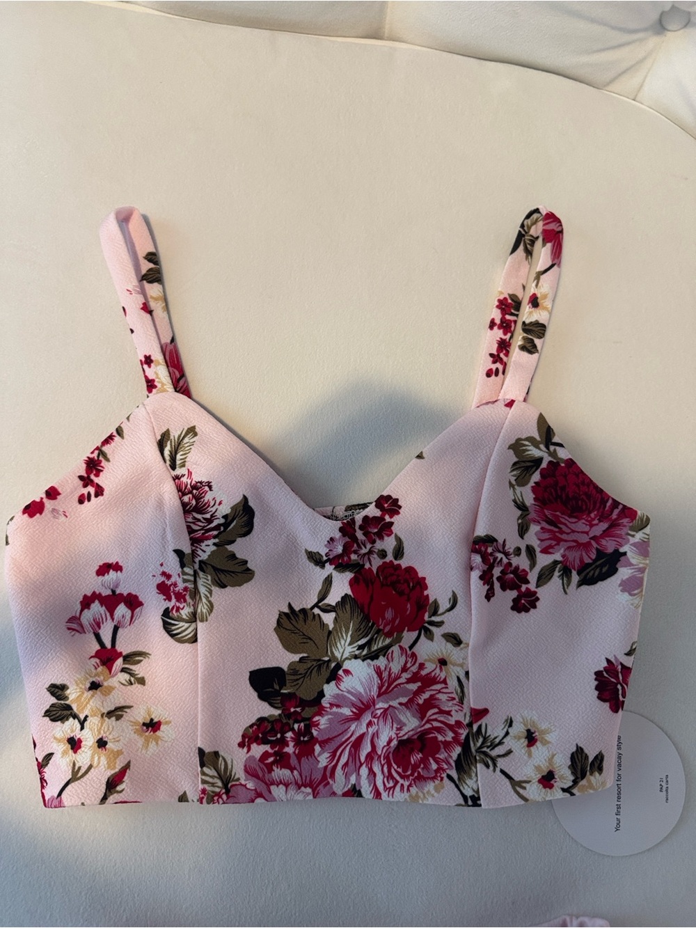 Pink Floral Crop Top & Skirt Two-Piece Set Size 2 (XS) - Picture 2 of 3